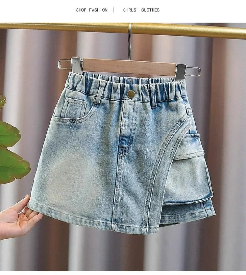 UNITIM Sommer-Jeansshorts für Kinder und Mädchen, Teenager-Mädchen, Röcke, Shorts, 3–14 Jahre, asymmetrische Shorts im Cowboy-Stil für Kinder und Mädchen – Detail 2