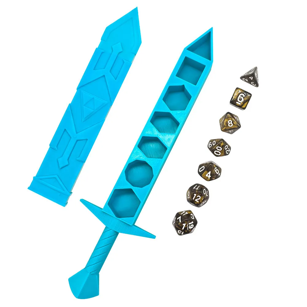 7 قطعة/المجموعة DND ثلاثية الأبعاد طباعة اللعب النرد الأزرق السيف على شكل صندوق تخزين المحمولة RPG TRPG ألعاب مضلع مجموعة نرد لعب الأدوار