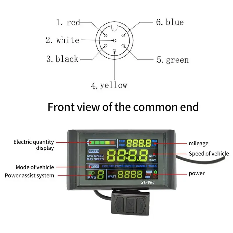 

(X07A) SW900 LCD Display Meter Control Panel 24 36 48V 52V 60V Electric Scooter 6 Pins Plug Riding Speed Time Power Display