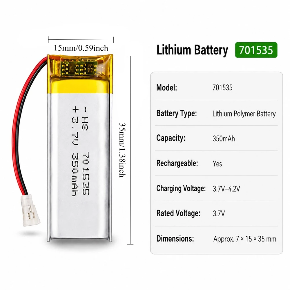 Akumulator litowo-polimerowy 701535 3,7 V 350 mAh do słuchawek Bluetooth, urządzenia do tresury psów, maszyny do kart kredytowych. — zdjęcie produktu 5