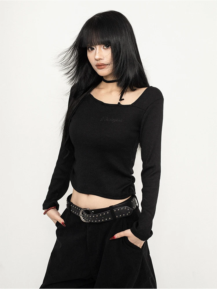 

OCTTFLAB Sweet And Spicy Tie Design Slimming Top Women's Knitted Base irt Spring 2025 New Sle Polyester Viscose Spandex