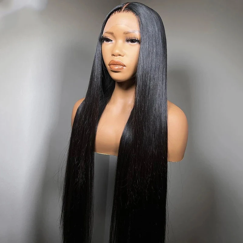 Straight Black Color  Synthetic Hair Lace Frontal Wig For Women Glueless Fiber Hair Transparent Lace Wigs