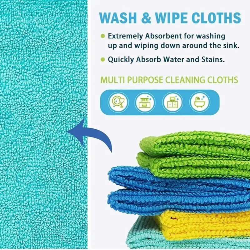 20Pcs Kitchen Wipes Car Clean Towel Solid Color Design Wipes Microfibre Thickened Absorbent Wipes Household Cleaning Cloth Set