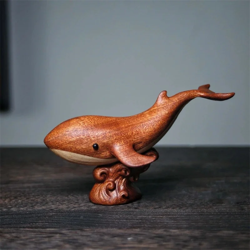 Sapele Beech Hand-Carved Whale Figurine Natural Ornament For Home Table Centerpiece, Desk Accent, Nautical Kids & Christmas Gift