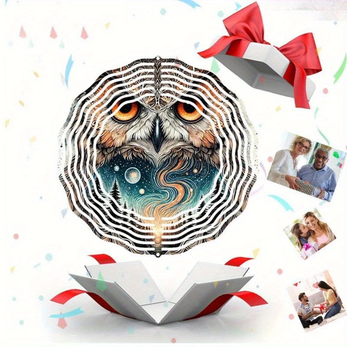 2D Metal Owl Wind Chime (Dynamic Wind Spinner, Vibrant Nature Patterns) | Outdoor Decor | Ideal Halloween & Christmas Gift