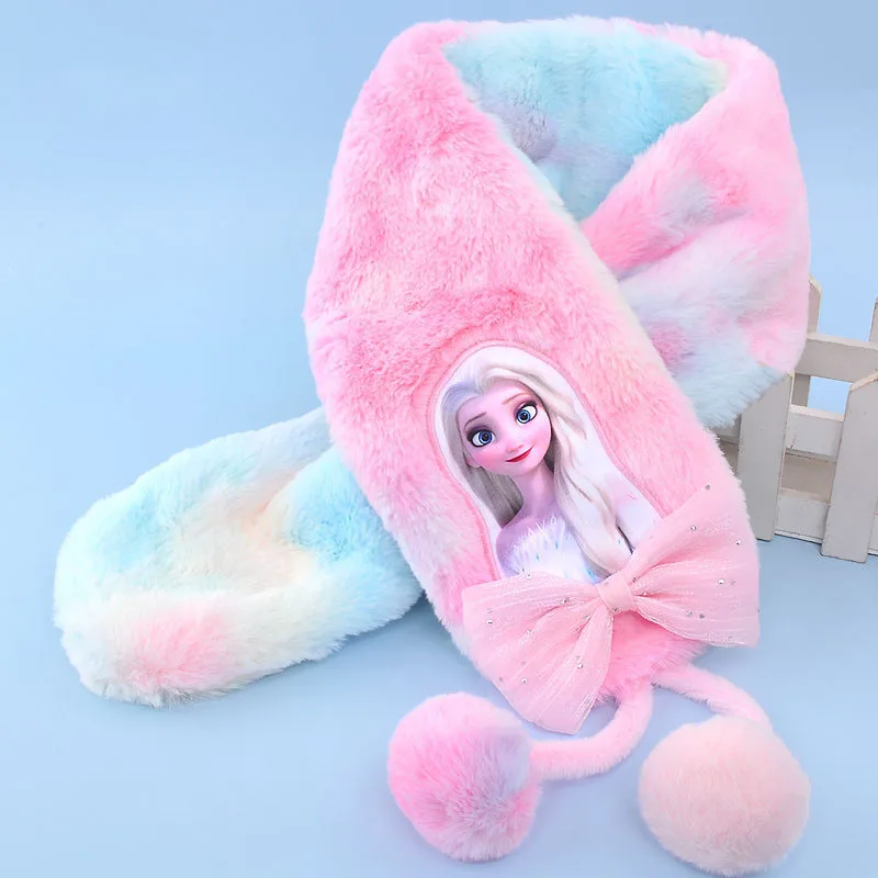 Disney congelado elsa bonito anime dos desenhos animados cachecol meninas outono e inverno engrossado xale quente das crianças respirável presente de natal