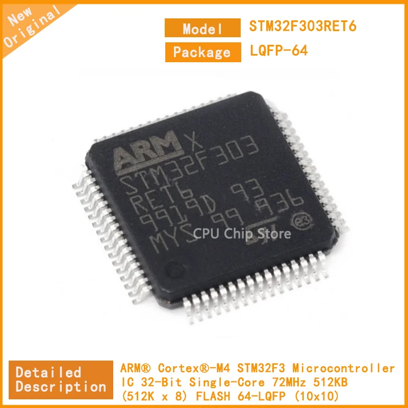 5Pcs/Lot New Original STM32F303RET6 STM32F303 Microcontroller IC 32-Bit Single-Core 72MHz 512KB (512K x 8) FLASH 64-LQFP