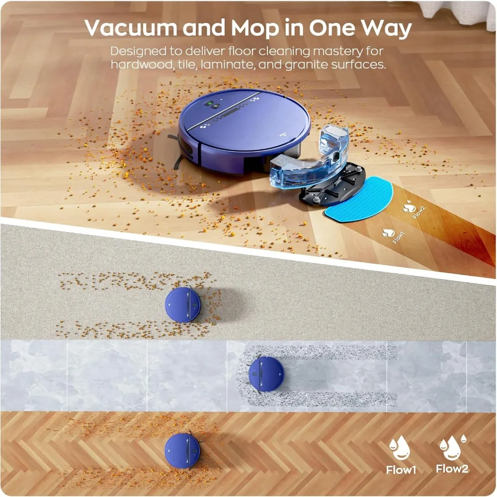 Robot Vacuum and Mop Combo, 2-in-1 Mopping Robot Vacuum Cleaner with 2300Pa Suction, 2.87'' Slim Design, Wi-Fi/App/Voice Control