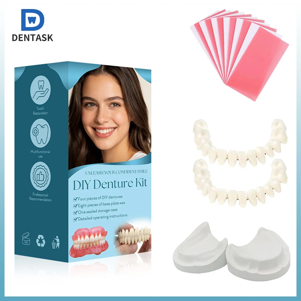 DIY False Teeth Kit For Temporary Denture Upper Lower With Gypsum Base Wax Sheets Made Easy For Cosmetic Smile