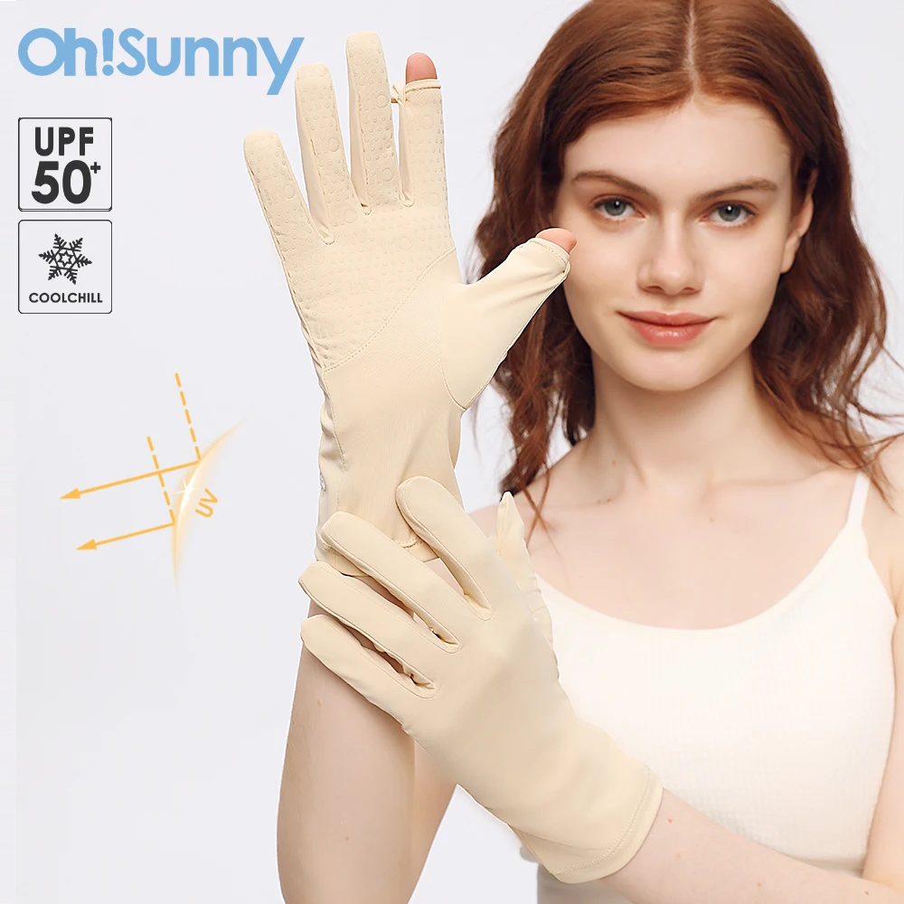 OhSunny Spring Summer Breathable Sun Protection UPF50+ CoolChill Fabric Hand Protector Half Finger Gloves For Driving Cycling