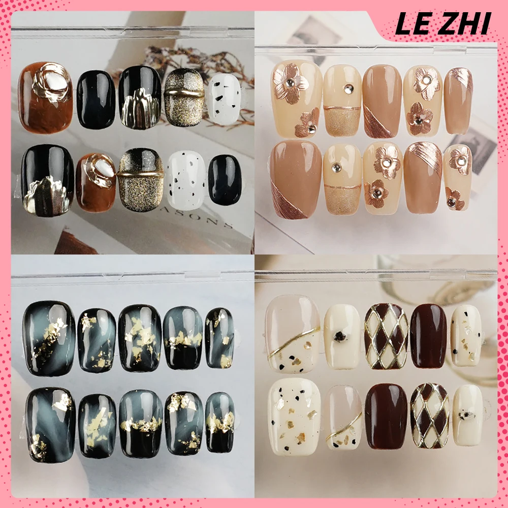 

10Pcs Kawaii Girlish Heart Short Square Handmade Press On Nails 3D Flower Cat Eyes Diamond Pearl Full Cover Detachable Nail Tip