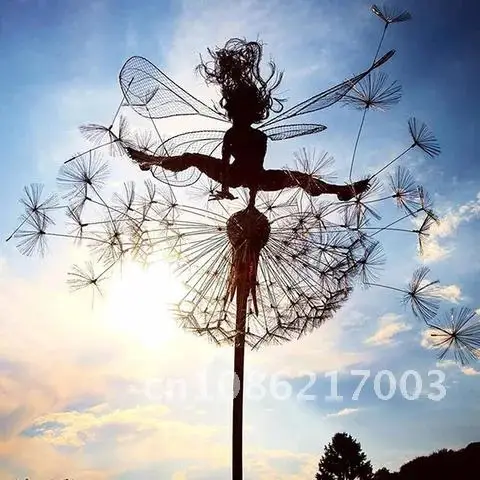 

Fairies and Dandelions Dance Together in Garden Statue Metal Sculptures Lawn Art Decor Landscape Sculpture Home Decoration