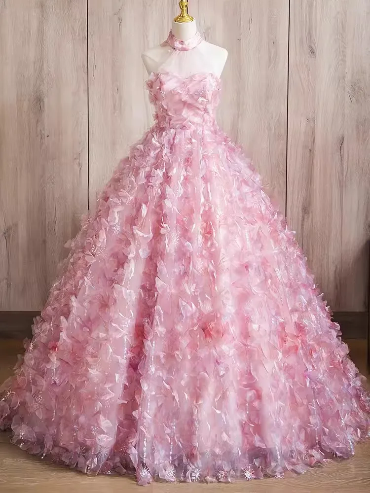 Vestido de fiesta de cumpleaños para mujer, ropa Formal con encaje floral, imagen Real, rosa, dulce, 15, 2025