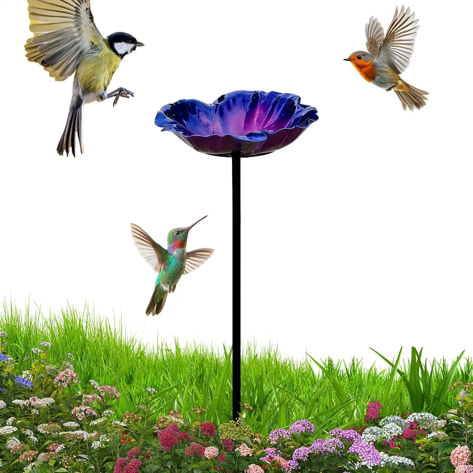 Bird Baths Weather Resistant Bee Water Tray with Petals Design 65cm HeightPedestal Bird Baths for Window Deck Patio Backyard