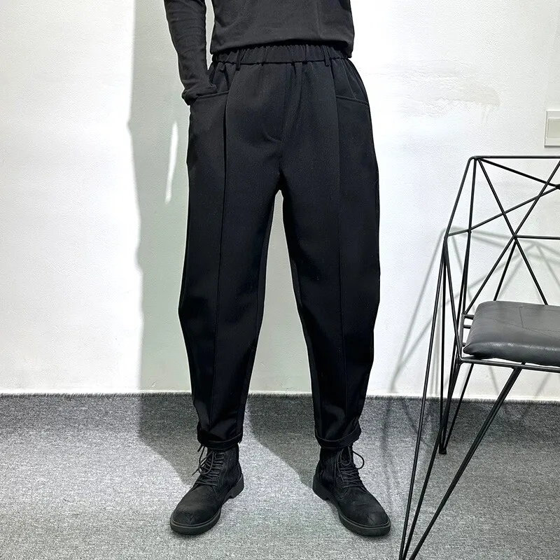 Avant-Garde Overalls Men's Dark Minimalist Design Spring High Street Style Non-Ironing Stretch Casual Jogger Pants