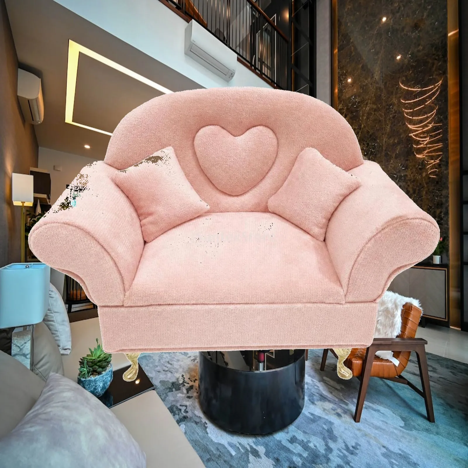 Miniature Armchair with Heart Backrest Upholstered Miniature Velvet Chair Furniture Compact Cute for Dollhouse Enthusiasts