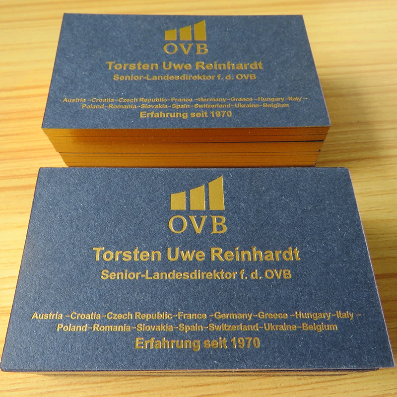 Custom Blue cards Bronzing Gold Edge Business Cards  Gold foil business card, hot stamping logo, 360gsm