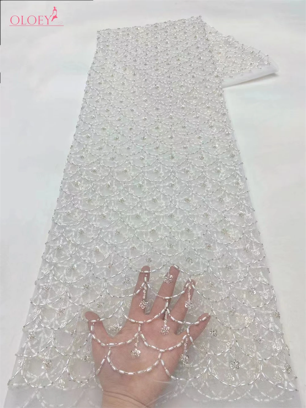 Fashion Elegant French Embroidery Beaded Lace Fabric African Nigerian With Sequins Fabric For Wedding Dress