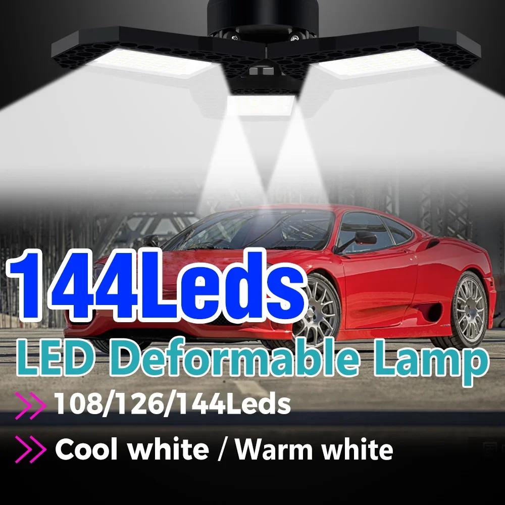

LED Garage Lamp 80W Foldable Deformable E26/E27 Ceiling Light Bulb 220V/110V 3Adjustable Panels Fan Blade UFO High Bay Shed Lamp
