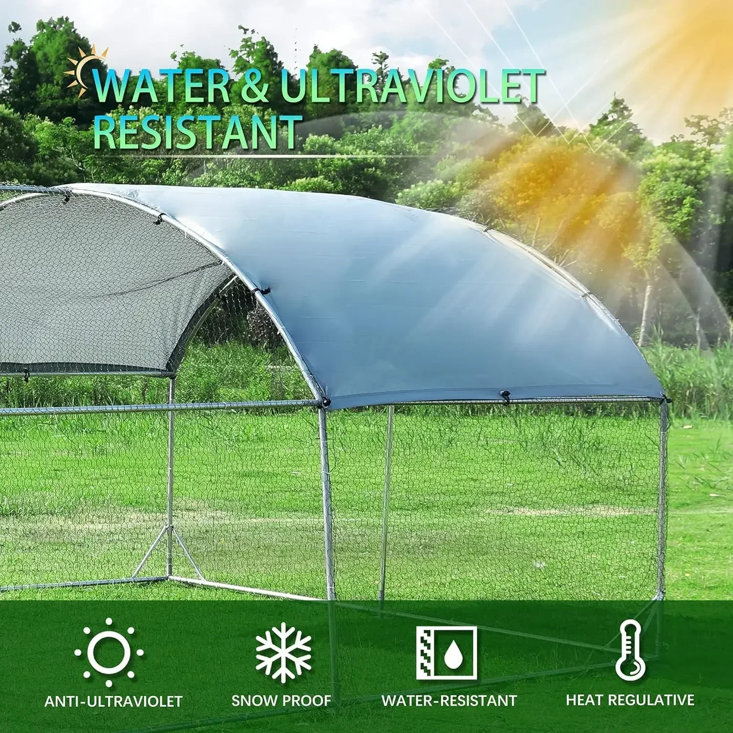 

Large Metal Chicken Coop Upgrade Tri-Supporting Wire Mesh Chicken Run,Chicken Pen with Water-Resident and Anti-UV Cover,Duck Rab