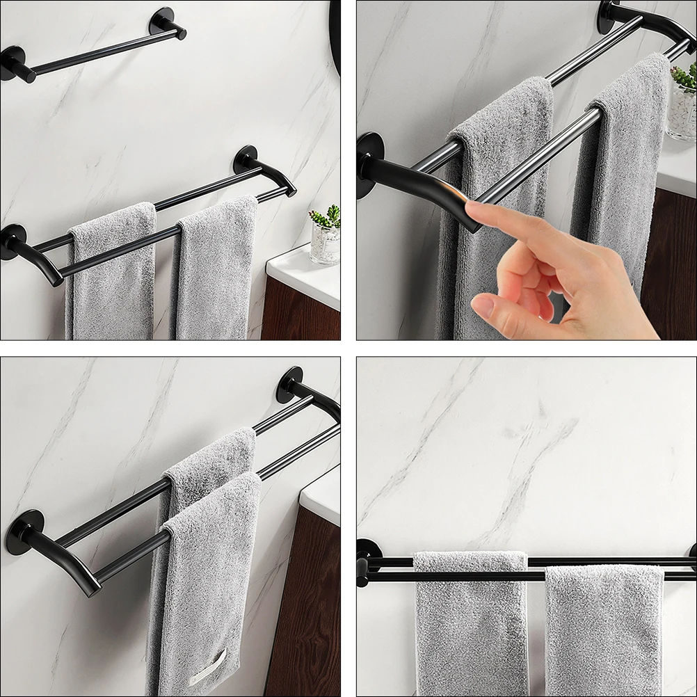 

Double Bar Towel Rack Aluminum Alloy Nail free Dual pole Storage Holder Large Capacity Bathroom Kitchen ganizer Simple