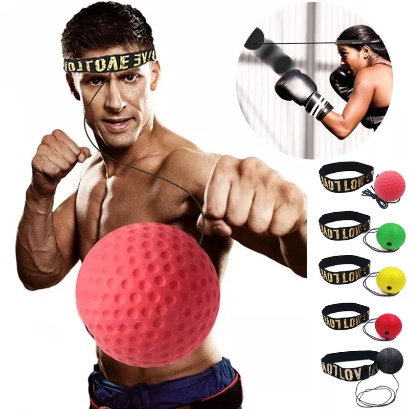 Boxing Reflex Speed Punch Ball Boxing Rubber Balls Toy Agility Reaction Training with Sweatband Fitness Equipments Accessories