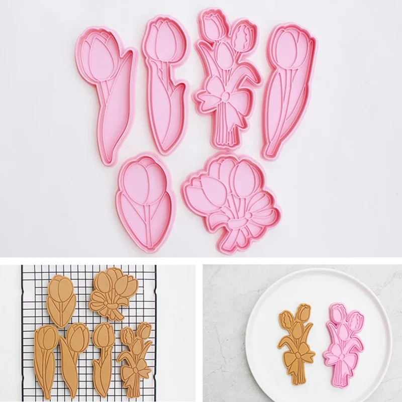 Mother's Day Flower Tulip Cookie Mold Cookies Cutter Frosted Biscuit Mold Press Thickened Fondant Cutting Mold Cake Baking Tool