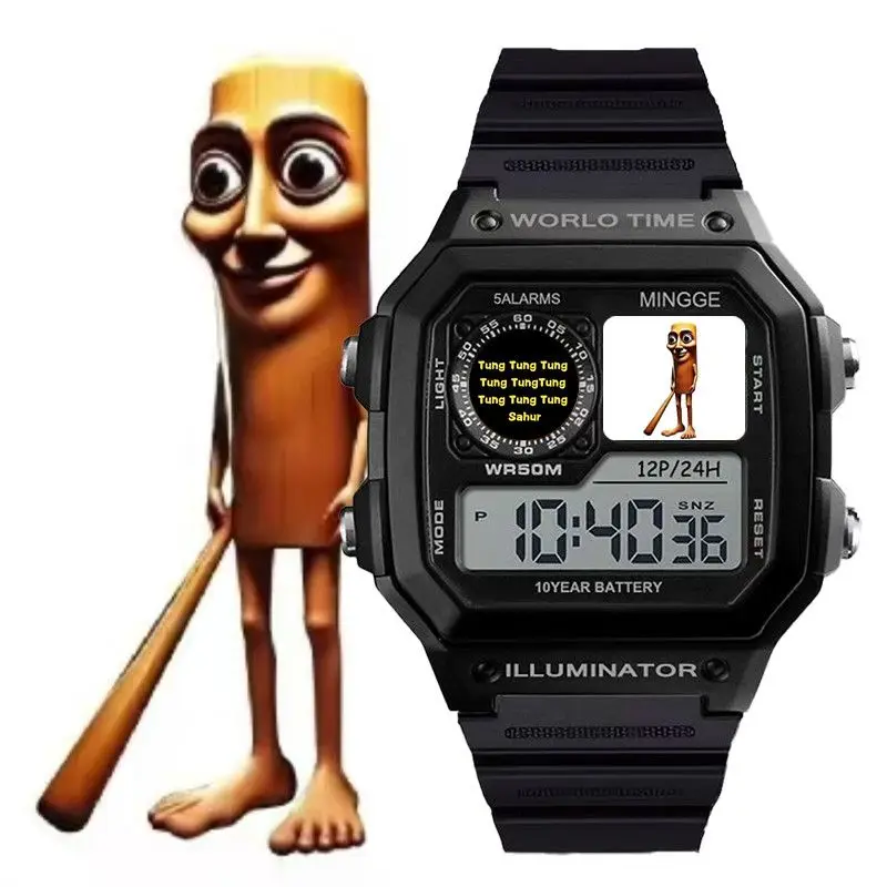 Italienische Brainrot Cartoon Digitaluhren Tung Sahur Tralalero Tralala Männer Sport Leuchtende Multifunktions Wasserdichte Armbanduhr