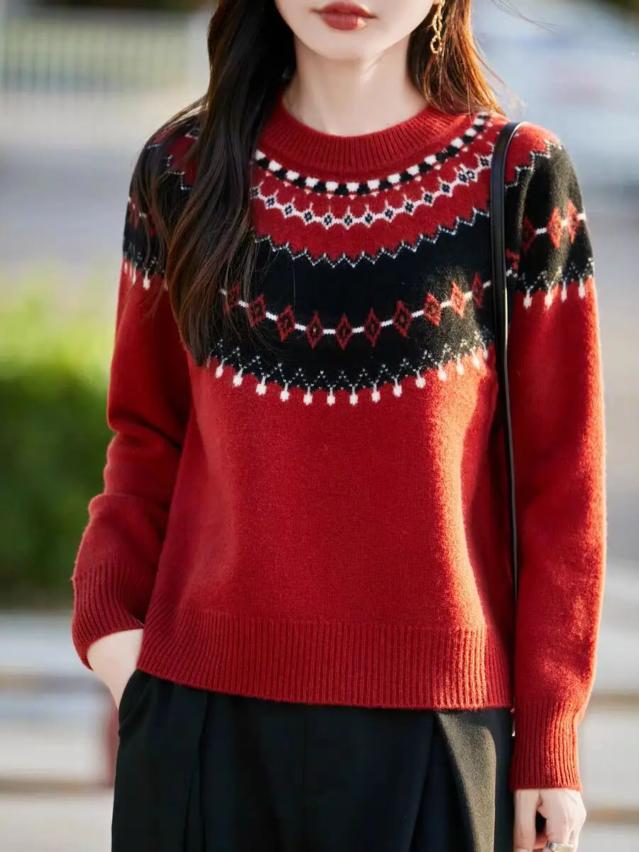 سترة محبوكة غير رسمية بأكمام طويلة بلوفرات نسائية جديدة سترة متماسكة برقبة دائرية بلوفر نسائي علوي Sueters De Mujer Q1638 #2