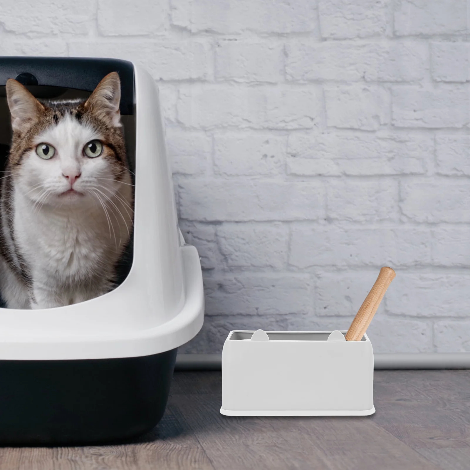 

Cat Scoop Holder Cute Cat Shaped Grey Litter Scoop Organizer Storage Rack Litter Box Accessory Plastic Spoon Storage