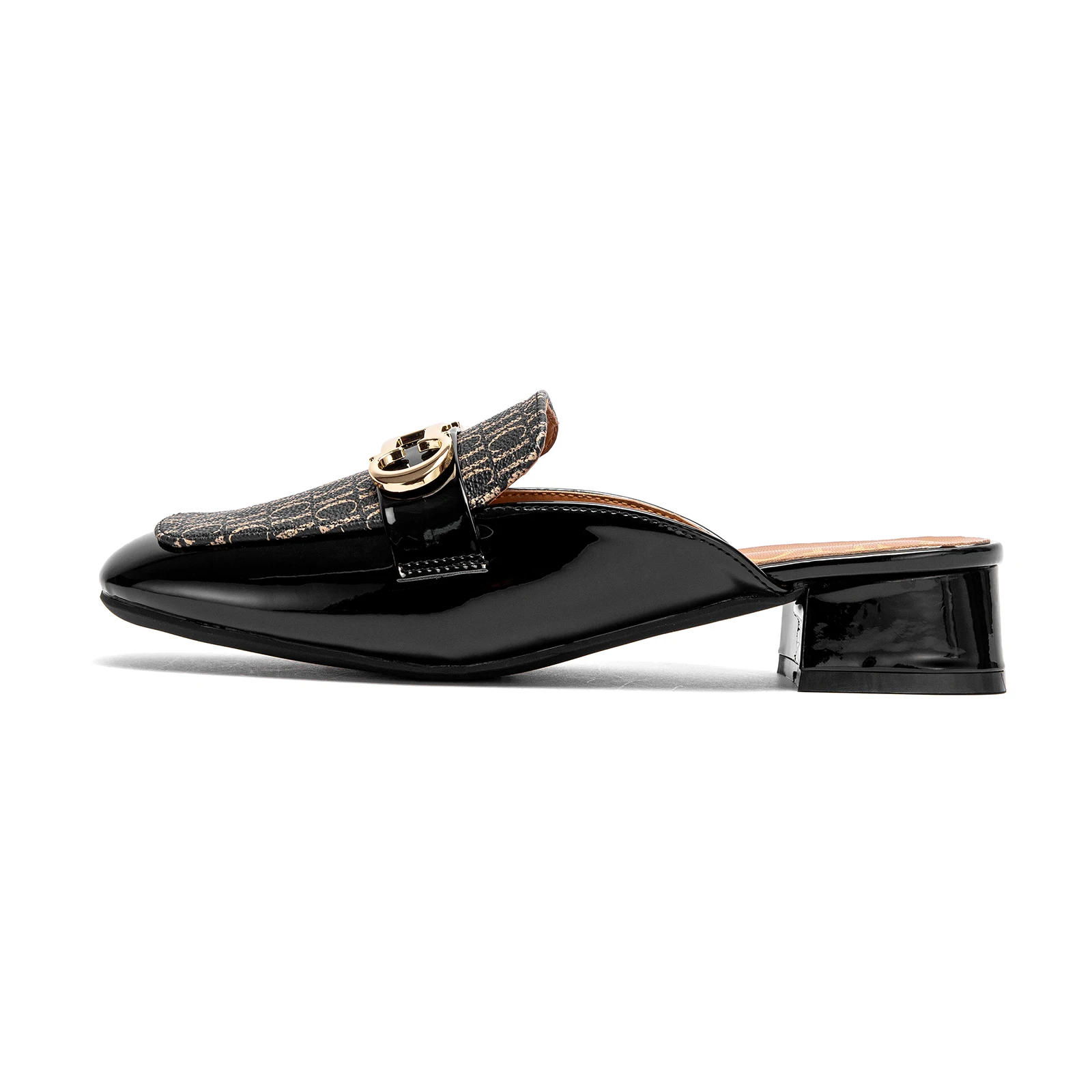 CHCH Buckle Mules for Women Round Toe Backless Flat Mules Slides Mules Shoes Ladies Slip-on Loafers