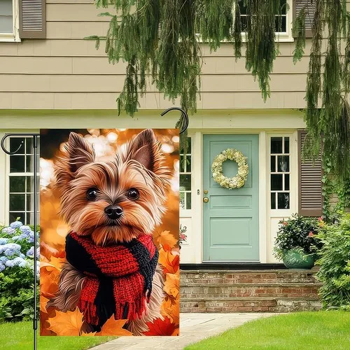 Thanksgiving Garden Flag Yorkshire Terrier Autumn Yard Flag PPZ