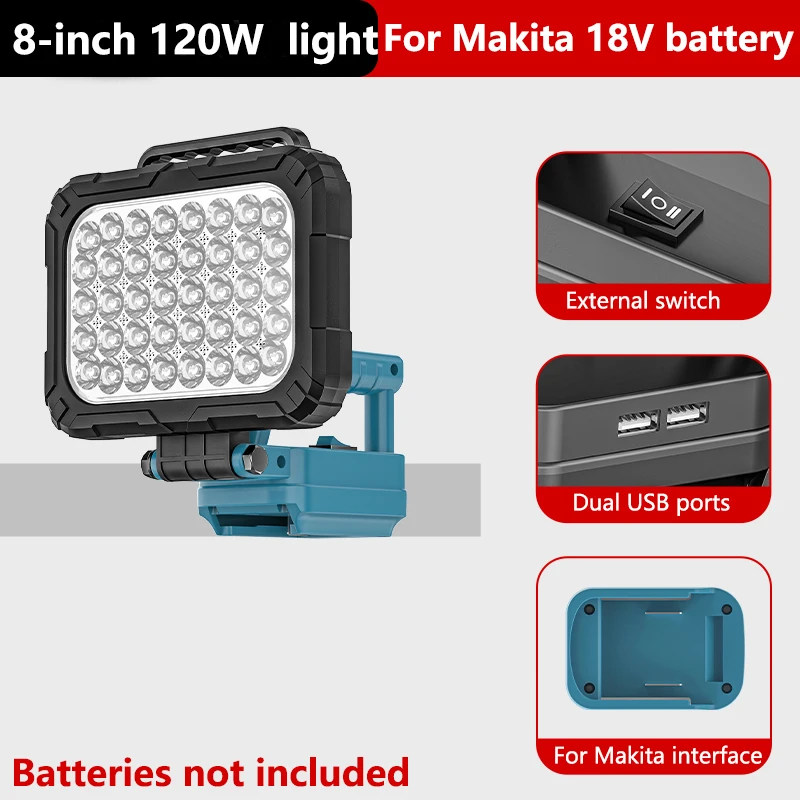 Draagbare lichtlantaarn met USB voor Makita 18V Li-ionbatterij LED-zaklamp met haak voor noodverlichting