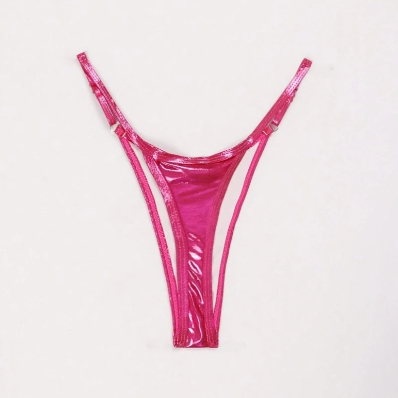 Dámské kalhotky, lesklé trojúhelníkové tanga, jednobarevné, elastické, se středním pasem, nastavitelné popruhy, tanga, dámské kalhotky - náhled 5