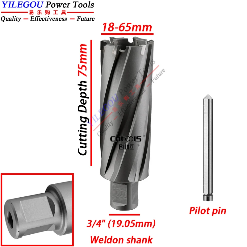 35 50 75 100mm Carbide Annular Cutter. 12--65mm T.C.T Core Drill Bit 22x50mm Hollow Drill Bit. Metal Hole Saw For Magnetic Drill