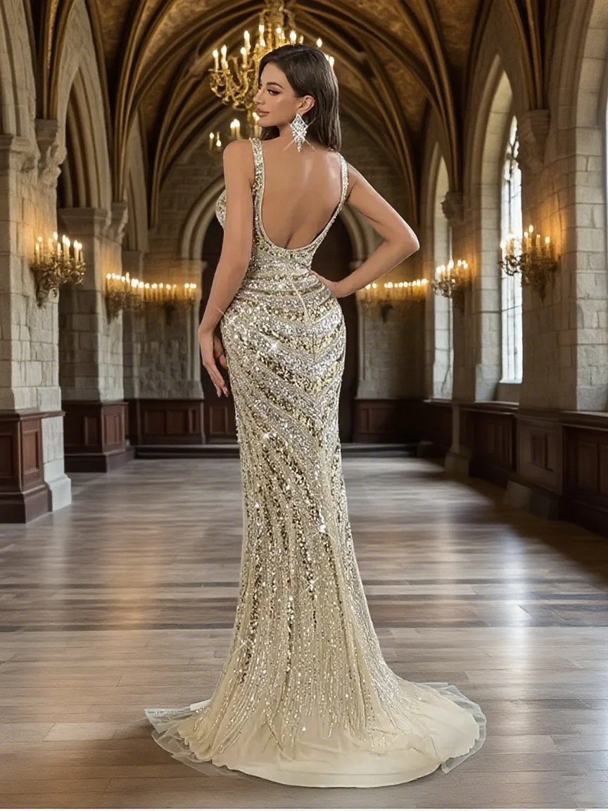 فساتين سهرة فاخرة بفتحة جانبية في المملكة العربية السعودية مطرز بحورية البحر للحفلات المسائية فساتين حفلات دبي حسب الطلب