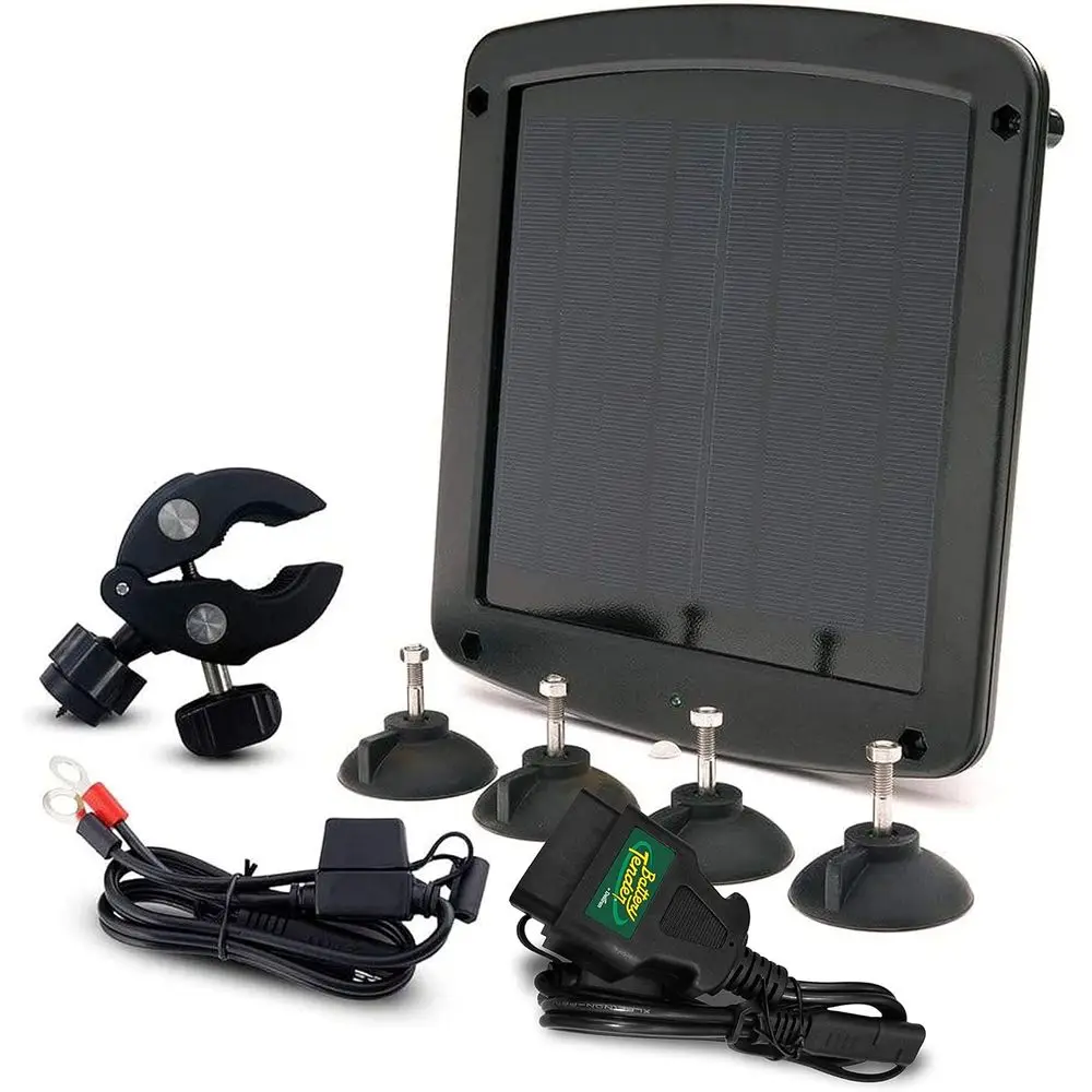 5 Watt Solar Panel 12V Battery Charger with Charge Controller - IP67 Weatherproof - Windshield or Handlebar Mountable - Included