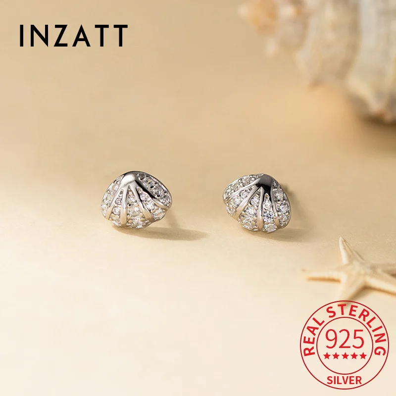 

INZATT Real 925 Sterling Silver Zircon Shell Animal Stud Earrings For Women Classic Fine Jewelry Minimalist Accessories