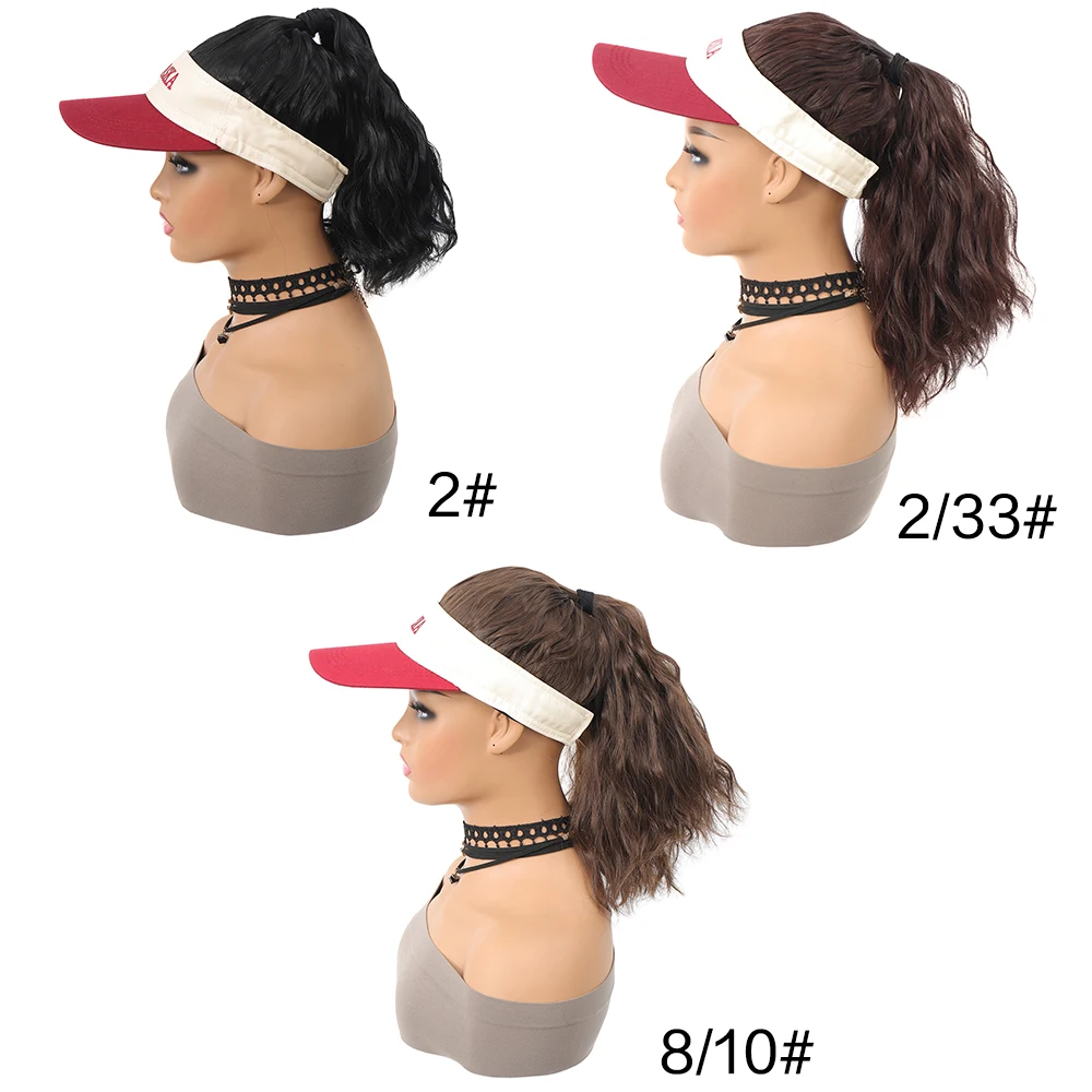 Peluca de extensión de cola de caballo de pelo rizado Natural sintético, gorra de béisbol todo en uno, sombrero fácil de usar, sombra de playa de