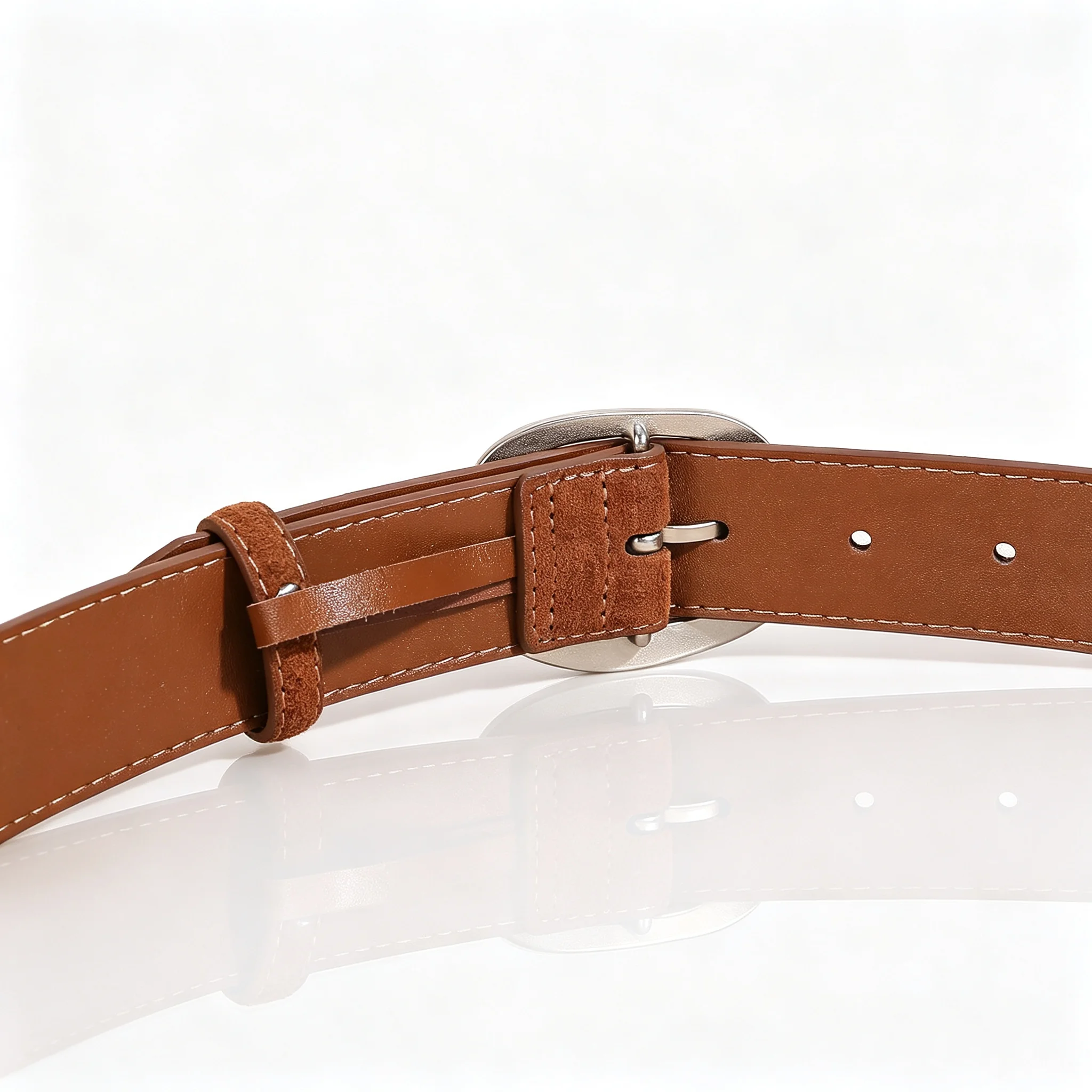 Neuer luxuriöser Wildleder-Rindsledergürtel für Damen im Vintage-Stil mit silberner Metallschnalle, 3,3 cm breiter Bund für Kleider und Jeans – Detail 5