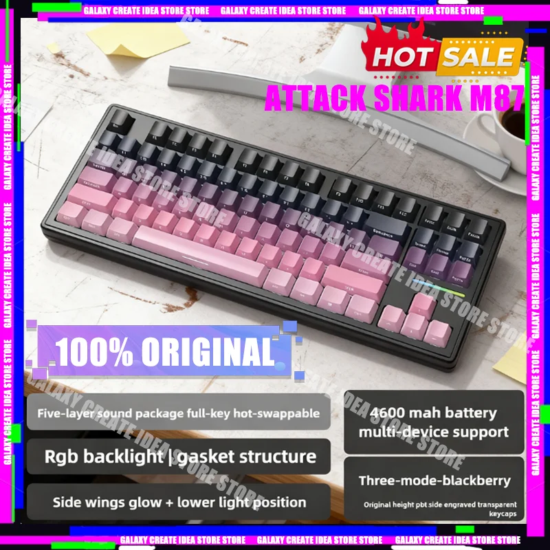 

Беспроводная механическая клавиатура Attack Shark M87, Trimode, прокладка с возможностью горячей замены, RGB, с гравировкой по бокам, аксессуары для киберспорта и геймеров