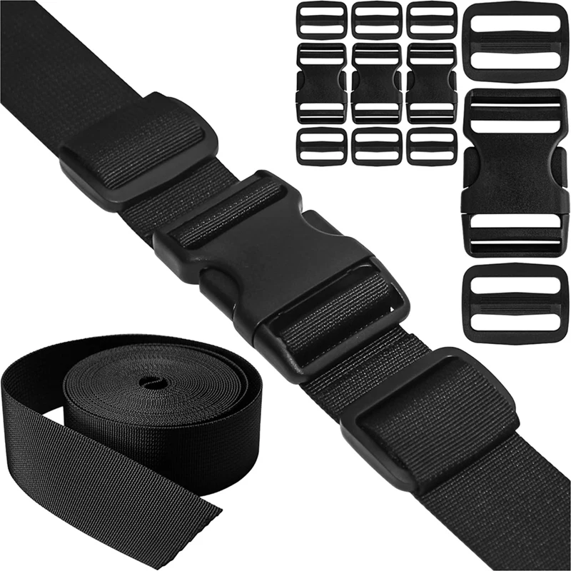 

Heavy Duty Buckles And Strap Set 1-1/2Inch: 6 Yards Of Thick Nylon Webbing, Adjustable Quick Release Plastic Buckles