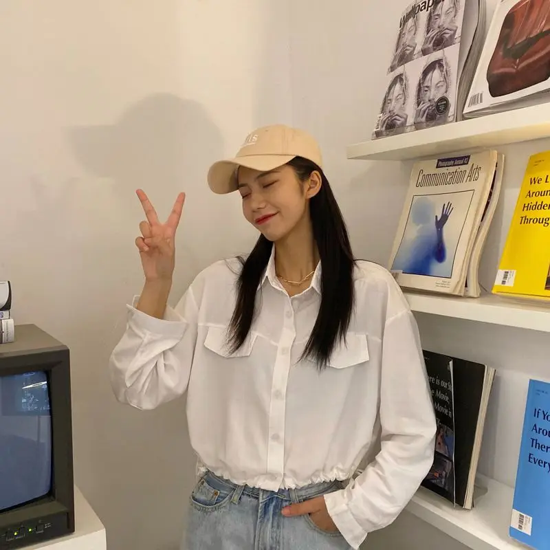 

Женская приталенная рубашка в корейском стиле с длинным рукавом, воротником и завязками, белая, для офиса, простая, модная, новинка