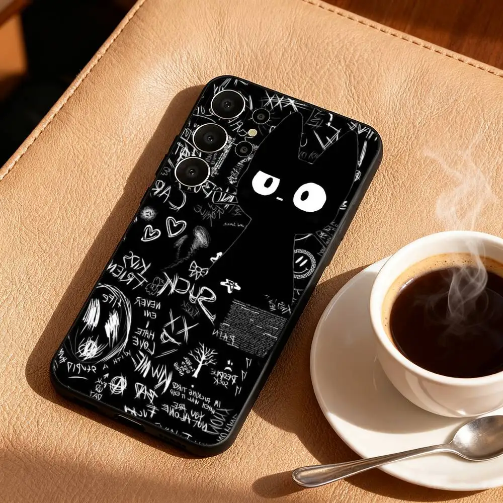 Cool Graffiti Cat Phone Case For Samsung S26,S25,24,23,22,30,21,10,9,Ultra,Plus,Lite,Black Soft Case view 3