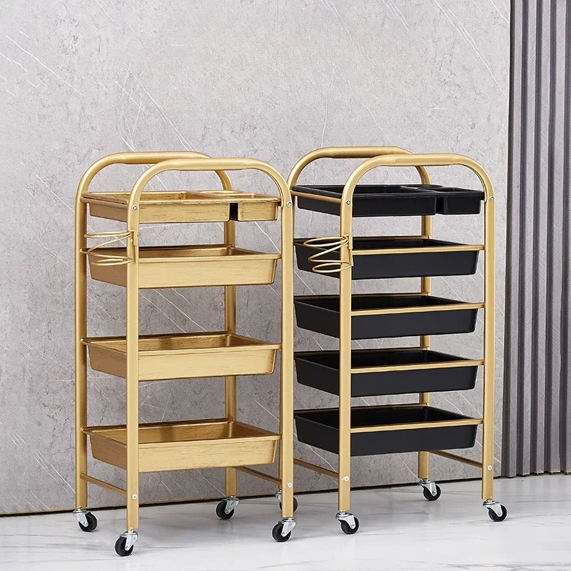 Beauty and Hair Organizer Cart with Wheels Retro Barbershop Multi-layer Large Capacity Beauty Salon Cart Hair Dyeing Tool Cart