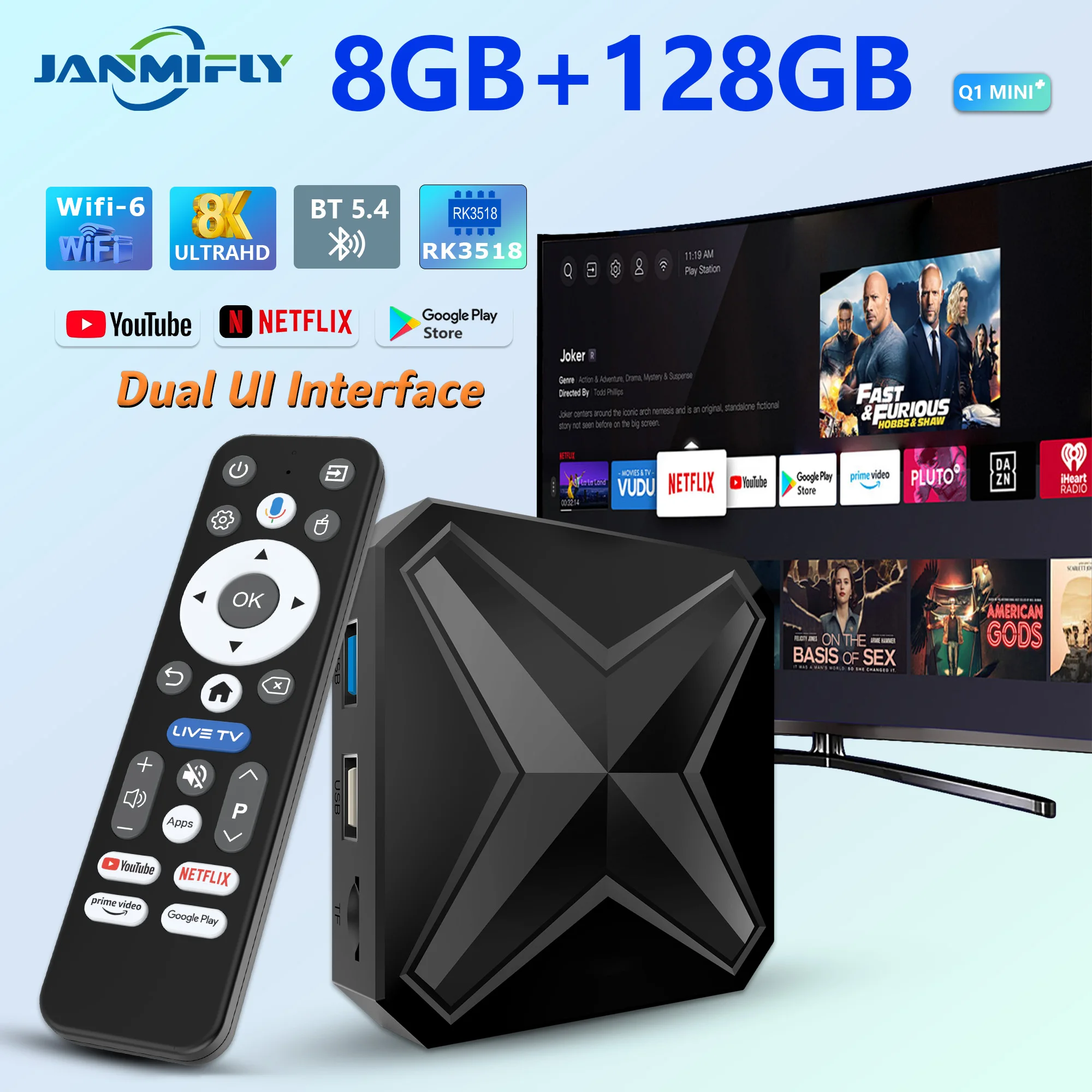 

2025 Smart TV Box Q1mini+ Android 16 Ram 8GB Rom 128GB Streaming Media Player Bluetooth5.4 2.4G/5G Wifi Google Voice Set Top Box
