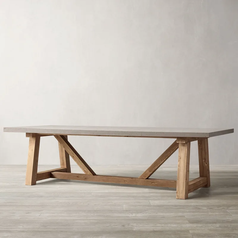 American simple wabi-sabi style dining table, all solid wood, minimalist cement gray retro dining table, rectangular desk, workb