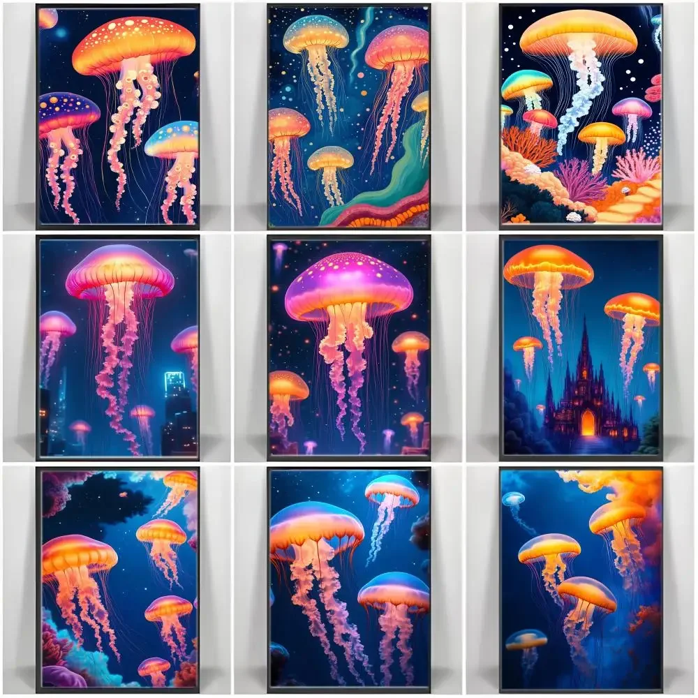 Classic Motif D-DreamyS JellyfishS Poster Self-adhesive Art Waterproof Paper Sticker Coffee House Bar Room Wall Decor