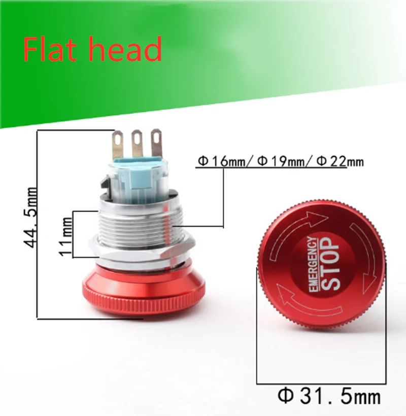 Stopknop Knop Draaischakelaar Paddestoelknop Schakelaar 16Mm 19Mm 22Mm 2no 2nc 3V-250V