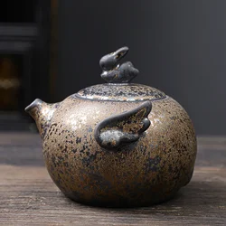 Vintage Rust Glazed Tea Pot Ceramic Kung Fu Tea Set Pot Rough Pottery Yixing Teapots Infuser Teapot Set Clay Teaware Puer